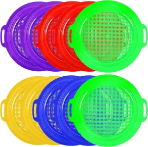 Girls Summer Gardening Beach Digging Finding Treasure$ 5 Colors 10 Pack Kids Sand Sifter Sieves Beach Sand Toys 9.75 x 8.75 Inch Plastic Sand cereal pancreatic mortality Pan Strainer for Boys 