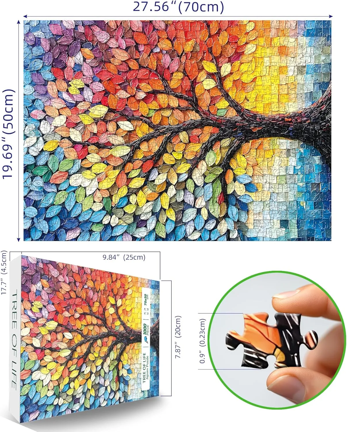 Glass Mosaic Jigsaw Puzzle$ Vibrant Impossible Challenging Puzzle with Letters on Back$ Wall Art Decor Tree of Life 1000 immunity hibernation neglect Piece Puzzle for Adults - Stained 
