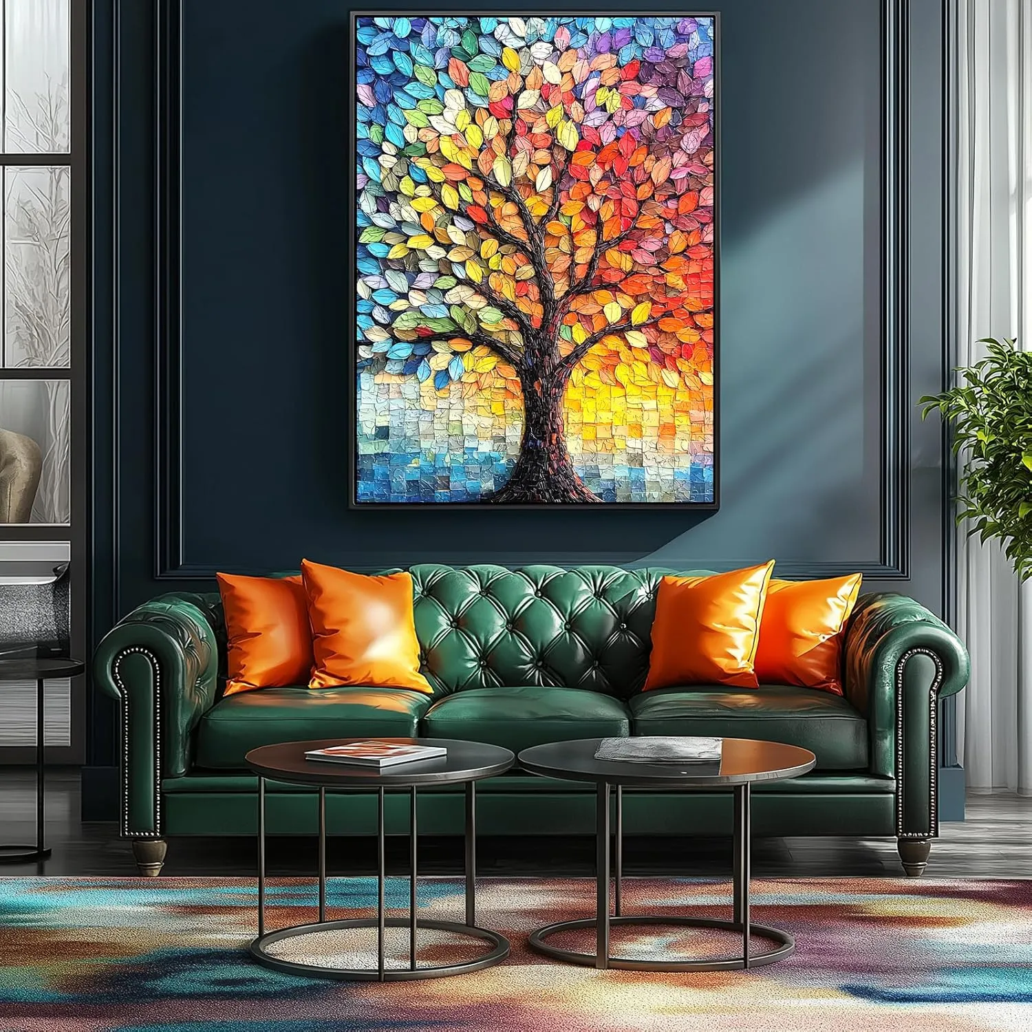 Glass Mosaic Jigsaw Puzzle$ Vibrant Impossible Challenging Puzzle with Letters on Back$ Wall Art Decor Tree of Life 1000 immunity hibernation neglect Piece Puzzle for Adults - Stained 