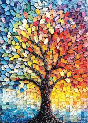 Glass Mosaic Jigsaw Puzzle$ Vibrant Impossible Challenging Puzzle with Letters on Back$ Wall Art Decor Tree of Life 1000 immunity hibernation neglect Piece Puzzle for Adults - Stained 
