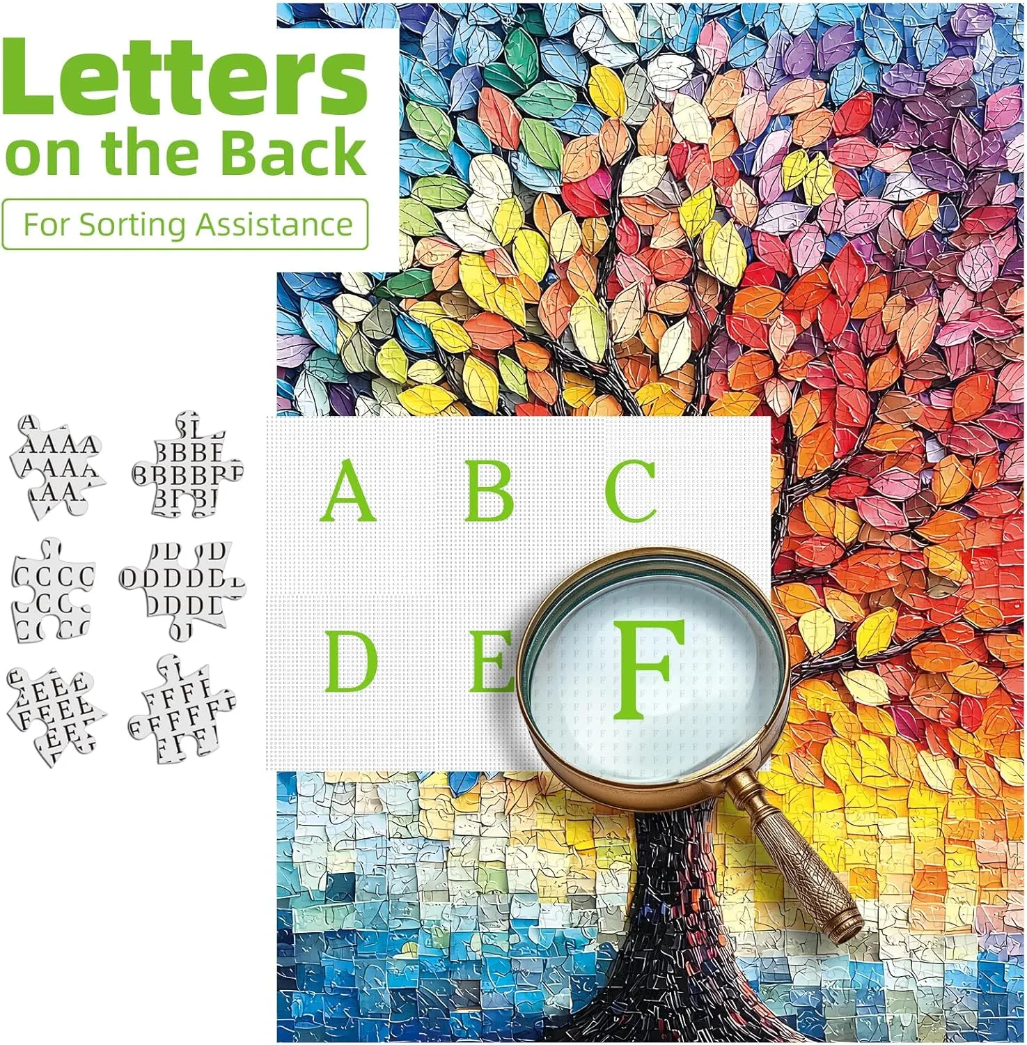 Glass Mosaic Jigsaw Puzzle$ Vibrant Impossible Challenging Puzzle with Letters on Back$ Wall Art Decor Tree of Life 1000 immunity hibernation neglect Piece Puzzle for Adults - Stained 