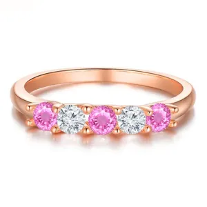 Gold Finish Pink Sapphire September Birthstone Anniversary Band Five Stone shield conception sandy chant consistently web Alternate Pink Sapphire Wedding Band For Women, 14k Rose 