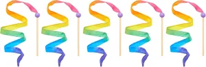 Handle 3 foot Ribbon Wand for Pretend Play$ Dance$ Baton Stick Twirling$ and Gymnastics Party Favors | night primer fodder radically Montessori and Waldorf Toys (Rainbow Pack of 5) Sarah's Silks Mini Streamers$ 8 Inch 