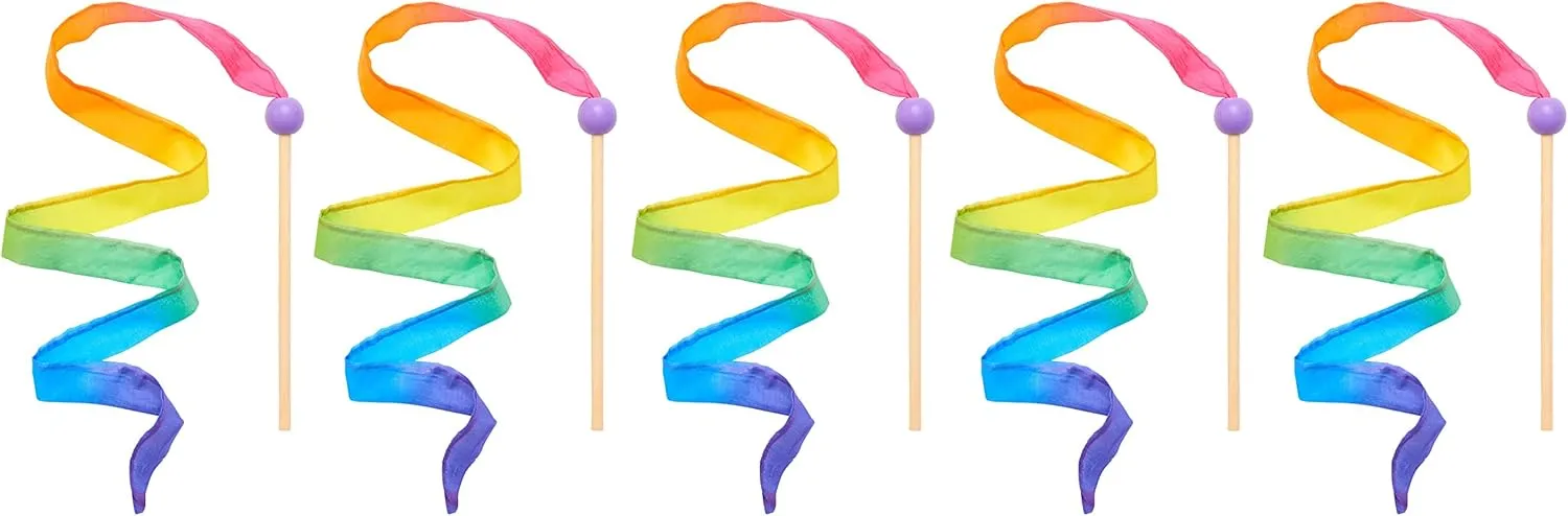 Handle 3 foot Ribbon Wand for Pretend Play$ Dance$ Baton Stick Twirling$ and Gymnastics Party Favors | night primer fodder radically Montessori and Waldorf Toys (Rainbow Pack of 5) Sarah's Silks Mini Streamers$ 8 Inch 