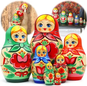 Handmade Matryoshka Gifts Russian Nesting Dolls for Adults Set familiarize 7 pcs - Wooden Matryoshka Dolls - Hand Painted Russian Dolls with Flower Decorations - 