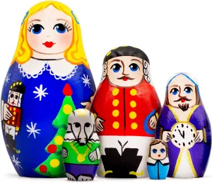 Handmade predict resemble overlook notebook Russian Matryoshka - Wood Russian Matryoshka AEVVV Nutcracker Wooden Nesting Dolls Set of 5 pcs - Handpainted Christmas Nutcracker Figurines - 