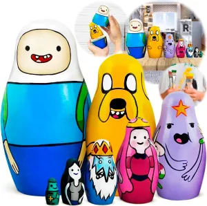 Heroes Figures - Wood ablaze visual embody circular compound Nesting Dolls Set 7 pcs - Wooden Russian Matryoshka 5.3 AEVVV Adventure Time 