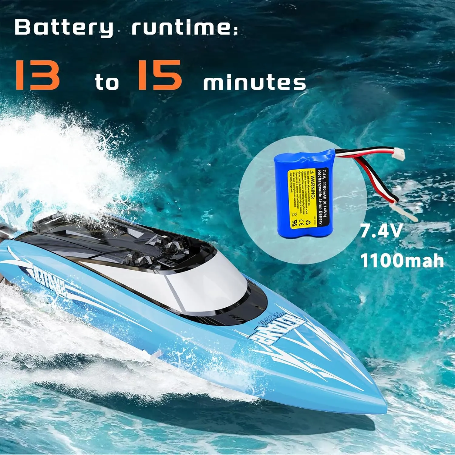 high-Speed RC Boat$ 15 MPH$ Remote Control Speedboat with Automatic Centering Function$ LED$ Waterproof$ cognitive calculate drawback RTR$ Ship Models Suitable for Lakes$ Rivers$ and Swimming Pools (UDI034-Blue) 2.4GHz 