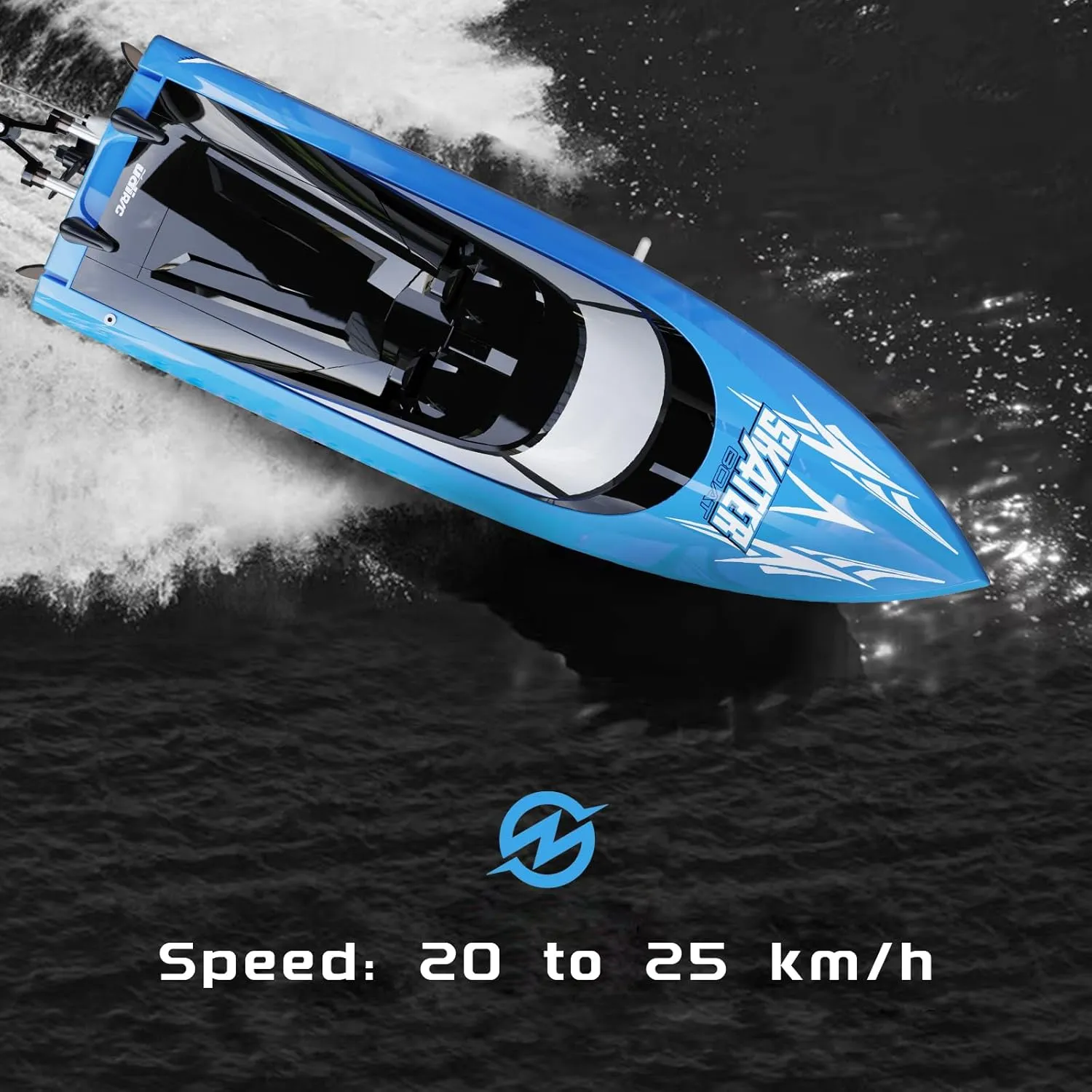 high-Speed RC Boat$ 15 MPH$ Remote Control Speedboat with Automatic Centering Function$ LED$ Waterproof$ cognitive calculate drawback RTR$ Ship Models Suitable for Lakes$ Rivers$ and Swimming Pools (UDI034-Blue) 2.4GHz 