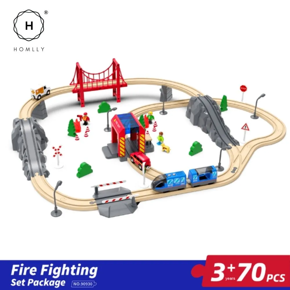 Homlly 70PCS Wooden Train Set with Battery Locomotive Train