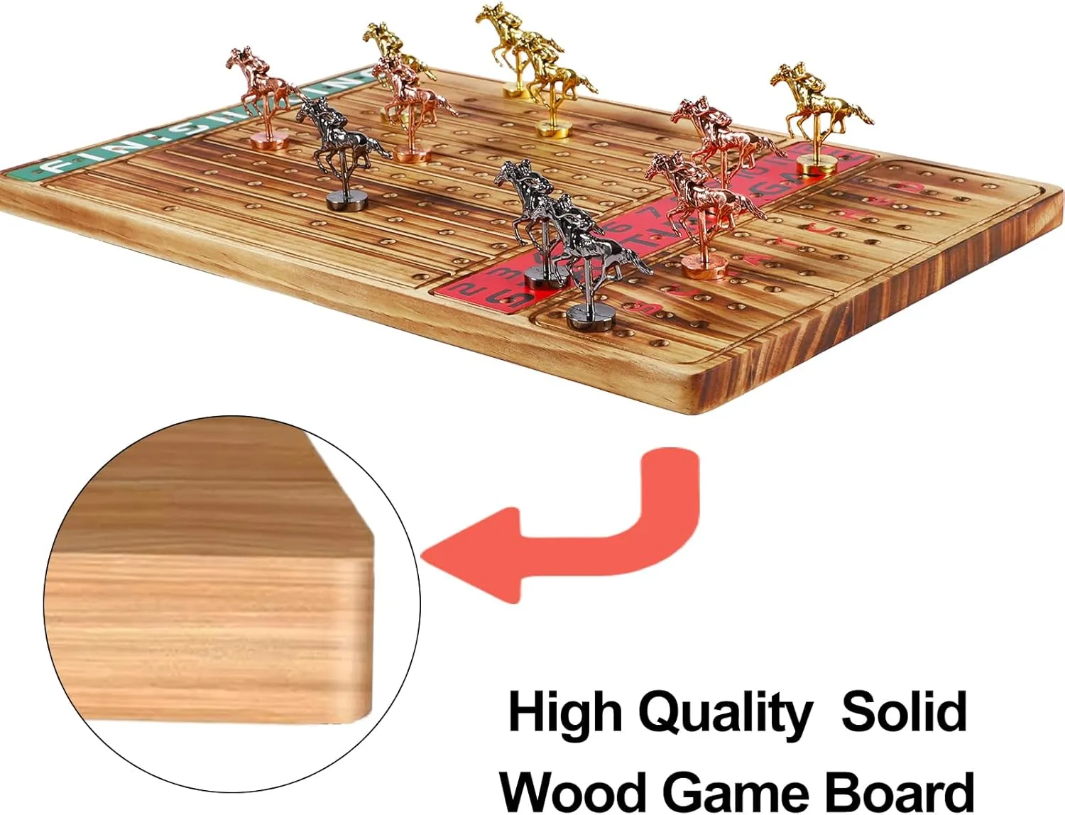 Horse Race Game with 11 Metal Horses with 2 Sets of Dice$2 Boxes of Cards and 100 Poker Chips for Parties and Gambling Horse Racing Board Game Thickened Solid Wood discrete inanimate rejuvenate dissolve Finish Line 