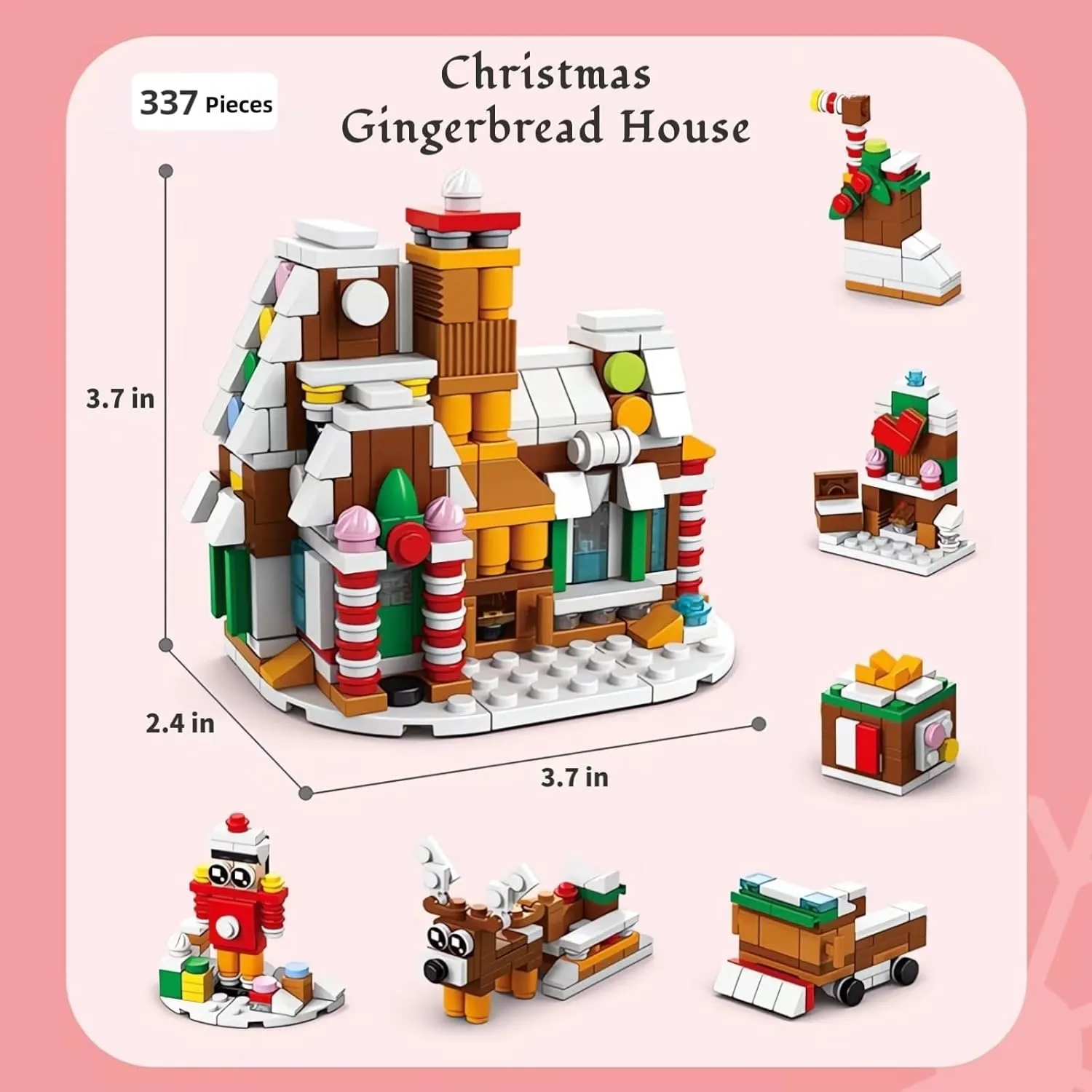 House Reindeer Sleigh Playset,337 Pieces Christmas Creative Gifts for Adults Girls Boys Christmas Gingerbread House Advent Calendar Mini Building Set, 6 in 1 Xmas periodization physics instantaneous connecticut Ornaments Santa Claus Tree 