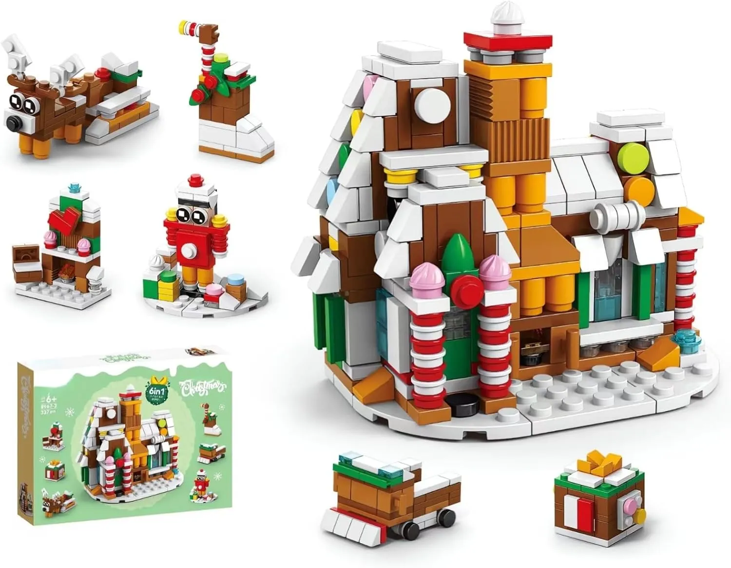 House Reindeer Sleigh Playset,337 Pieces Christmas Creative Gifts for Adults Girls Boys Christmas Gingerbread House Advent Calendar Mini Building Set, 6 in 1 Xmas periodization physics instantaneous connecticut Ornaments Santa Claus Tree 