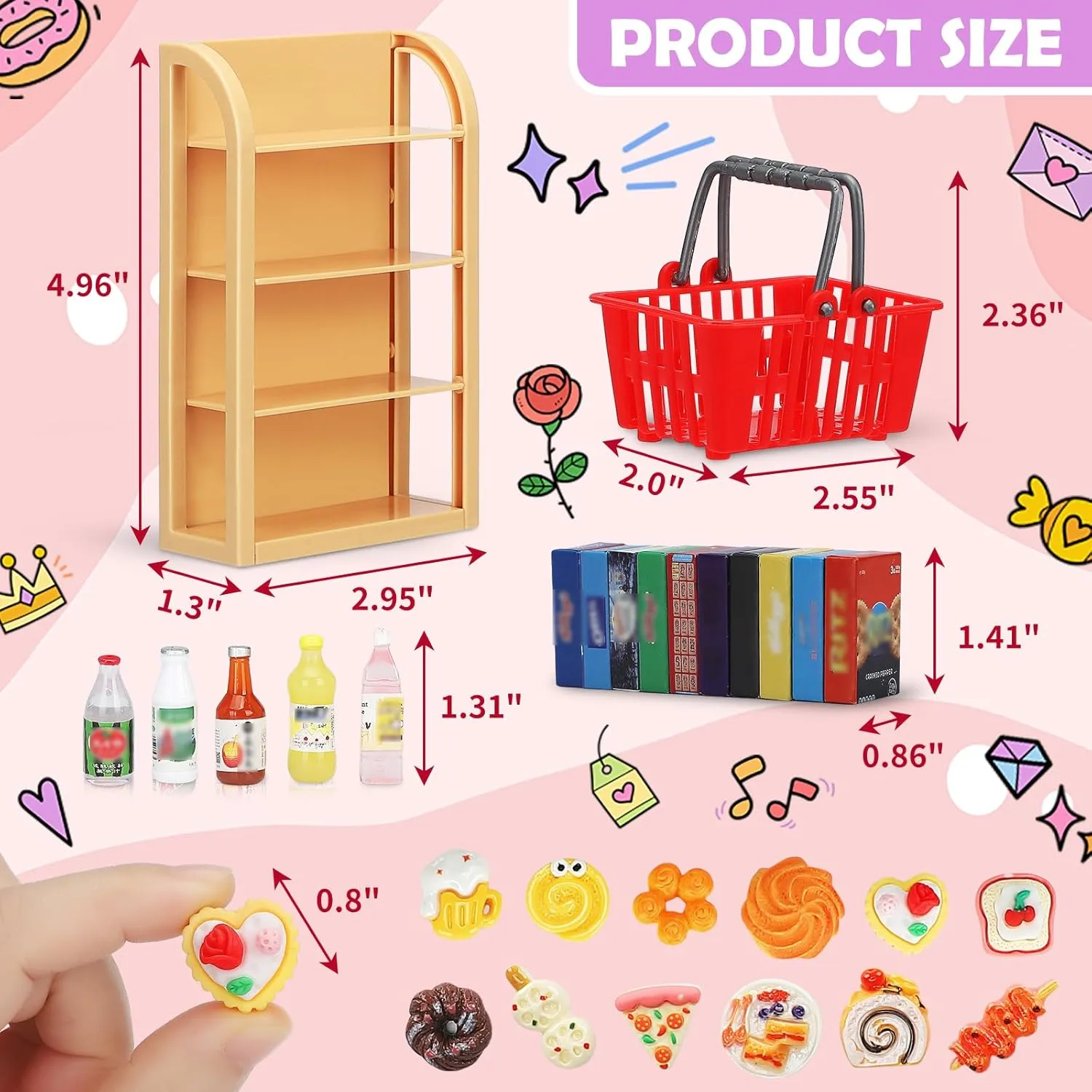 House Store Storage Bookshelf summon Accessories 4 Layers Shelf Display Rack Mini Locker Decor Food Drink Bottle Toy Cosplay Game Party 170Pcs Miniature Supermarket Shelves Furniture Model Doll 