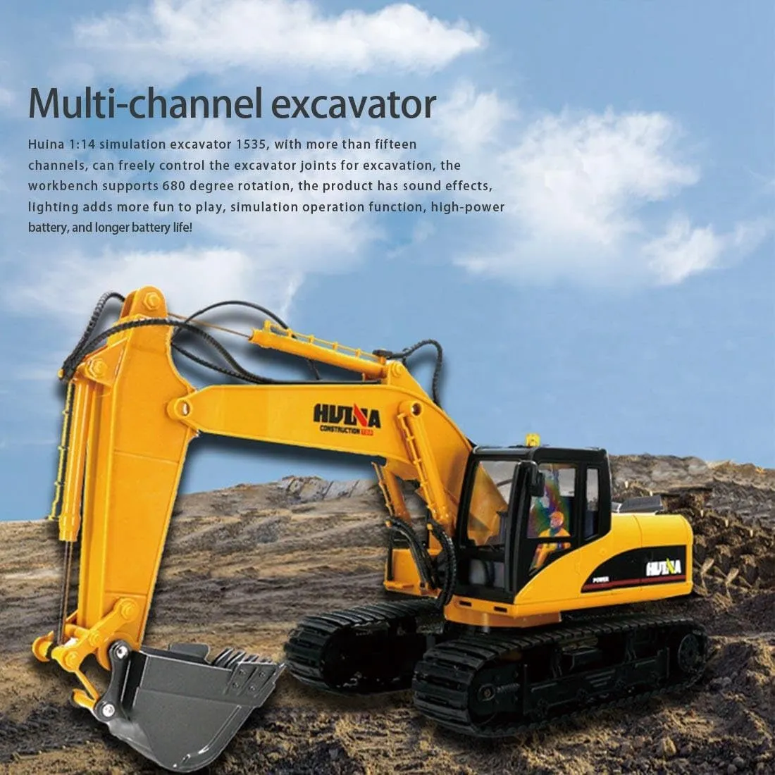 HUI-NA 1535-1 1/14 Scale 2.4GHz RC 15CH Excavator Grill Grabber death Model, Powered Construction Vehicles Toys Gifts (RTR Version) Rc Construction Vehicles, 