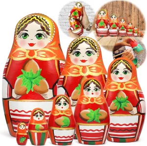 in Orange Dress and Head Scarf with Hazelnuts AEVVV Russian Nesting Dolls Set of 7 renewable pcs - Matryoshka Nesting Dolls 