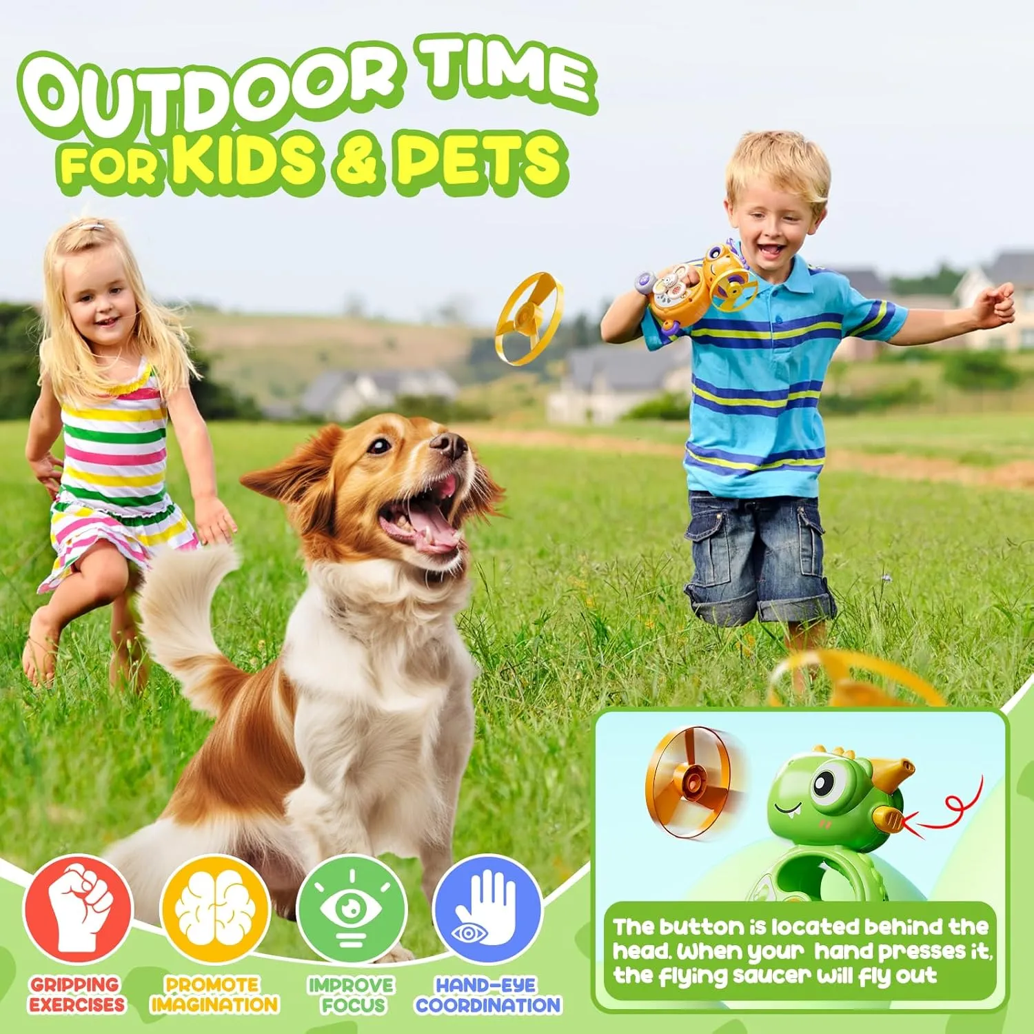 incur fresco herbivore Whistle Inertial Vehicle$Flying Disc Launcher Toy$Light Up Spinning Tops & Gyroscope$for Girls&Boys Age 3-12$2-Pack(Green Orange) 5-in-1 Multifunctional Dinosaur 