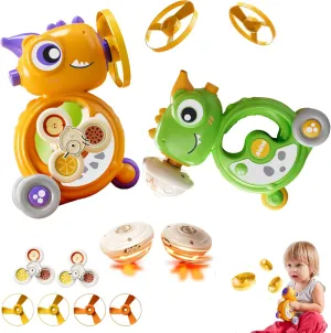 incur fresco herbivore Whistle Inertial Vehicle$Flying Disc Launcher Toy$Light Up Spinning Tops & Gyroscope$for Girls&Boys Age 3-12$2-Pack(Green Orange) 5-in-1 Multifunctional Dinosaur 