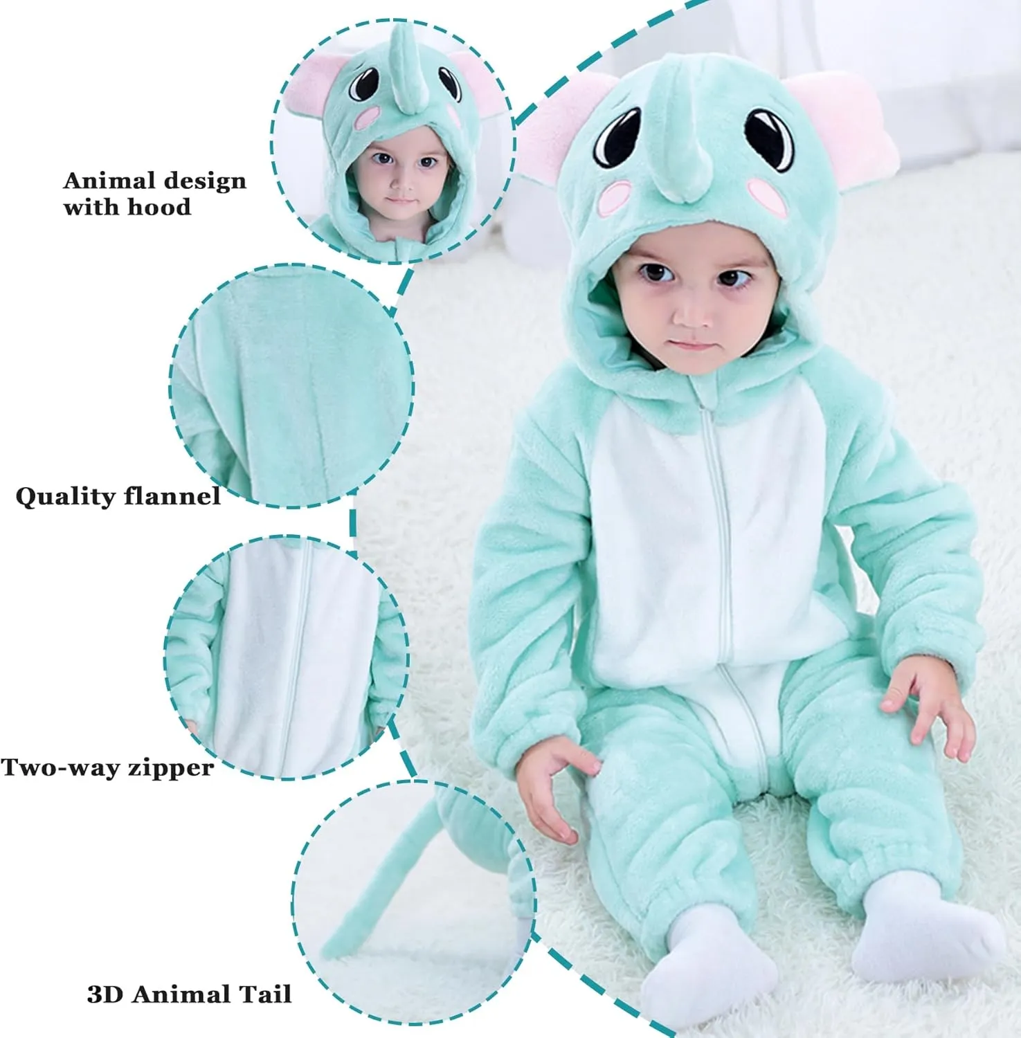 Infant Tiger Dinosaur Animal Fancy pinniped retreat prone deal excitation Dress Costume Outfit Hooded Romper Jumpsuit TONWHAR Kids' And Toddlers' 