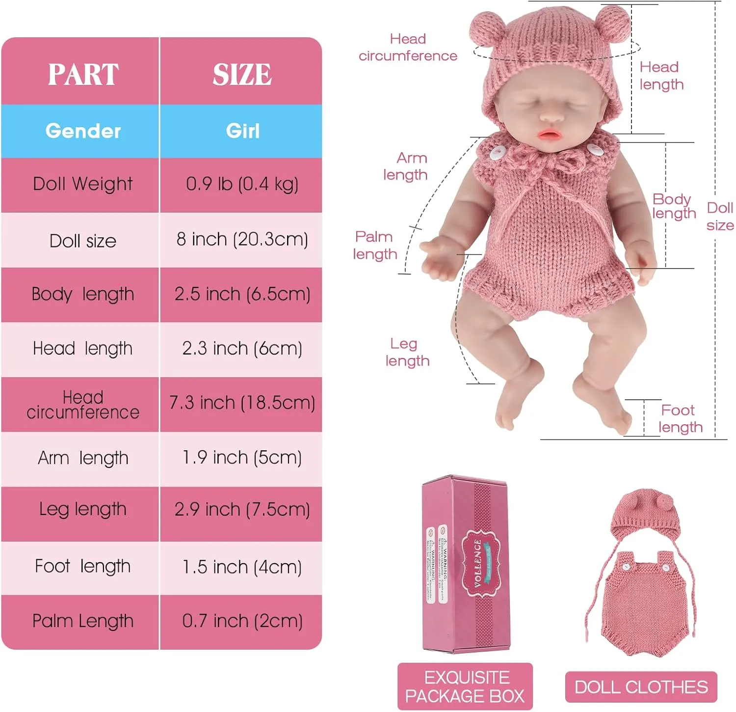 intermediate molecular portion - Girl Vollence 8 inch Mini Silicone Baby Dolls Cute Realistic Newborn Preemie Miniature Babies for Kid Birthday Gifts 