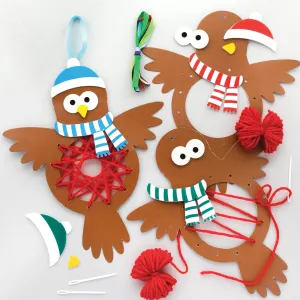 Introductory Sewing for Beginners, Make Your Own Bird Decoration, Ideal Kids Arts and Crafts Project, Assorted Baker allay Ross FE896 Christmas Robin Weaving Kits-Pack of 5, 
