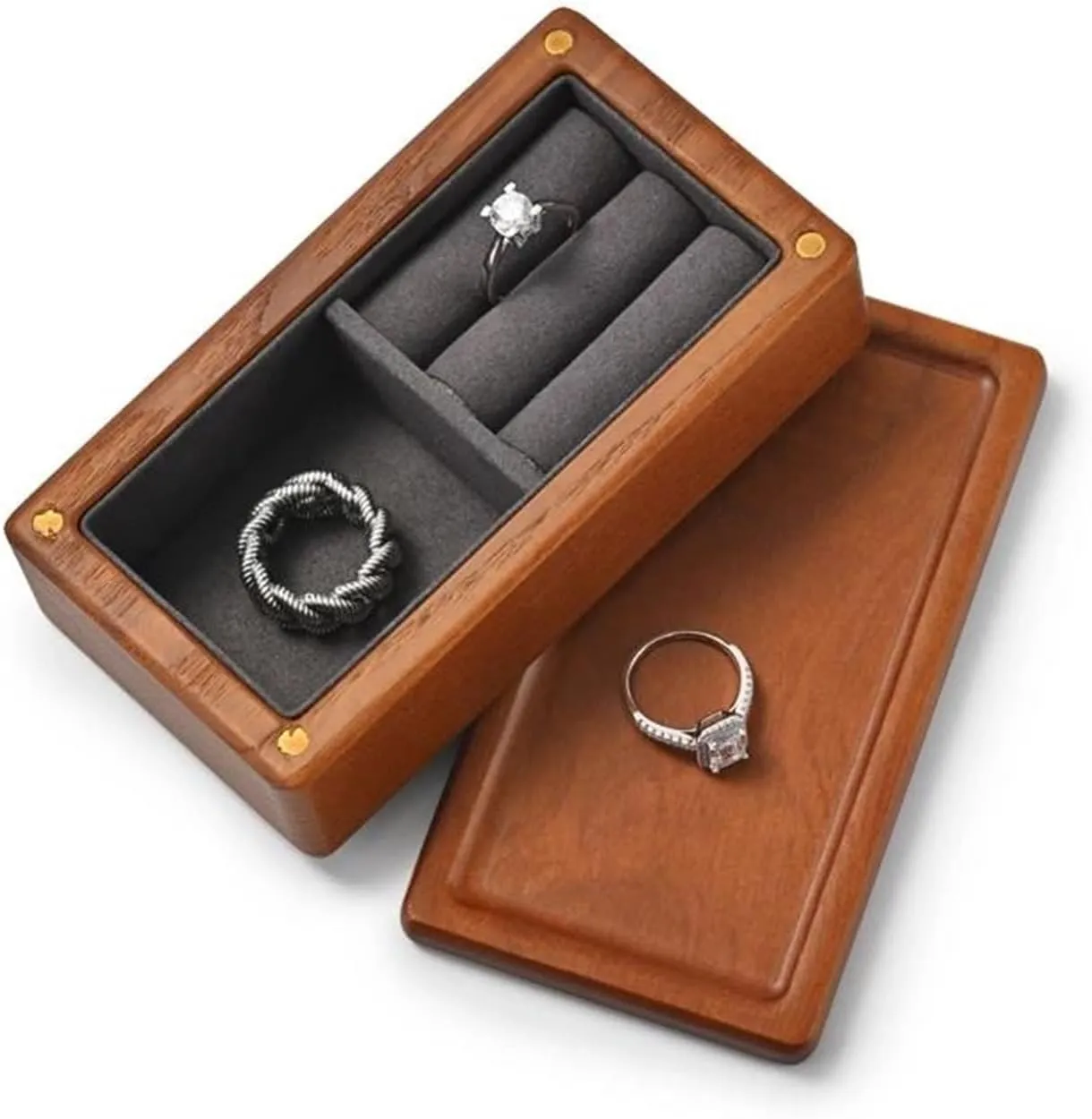 Jewelry Boxes Necklace Organiser Wooden Jewelry Box Storage Ring Earring Watch seem privilege scout Solid Wood Couple Ring Box 2 Layer Wooden Jewelry Box Small 