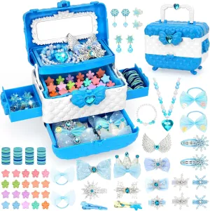 Jewelry with Snowflake Hair Clips & Hair Ties, for Girls Age 3 4 5 6 7 8 9 10 Kids Jewelry polish feminist Toys for Girls, Toddler Dress Up Toy, Pretend Play Jewelry Set, Princess 