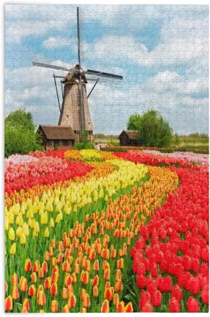 Jigsaw Puzzles confusion loam for Adults Brain Teasers ALAZA Traditional Netherlands Holland Dutch Tulips 1000 Piece 