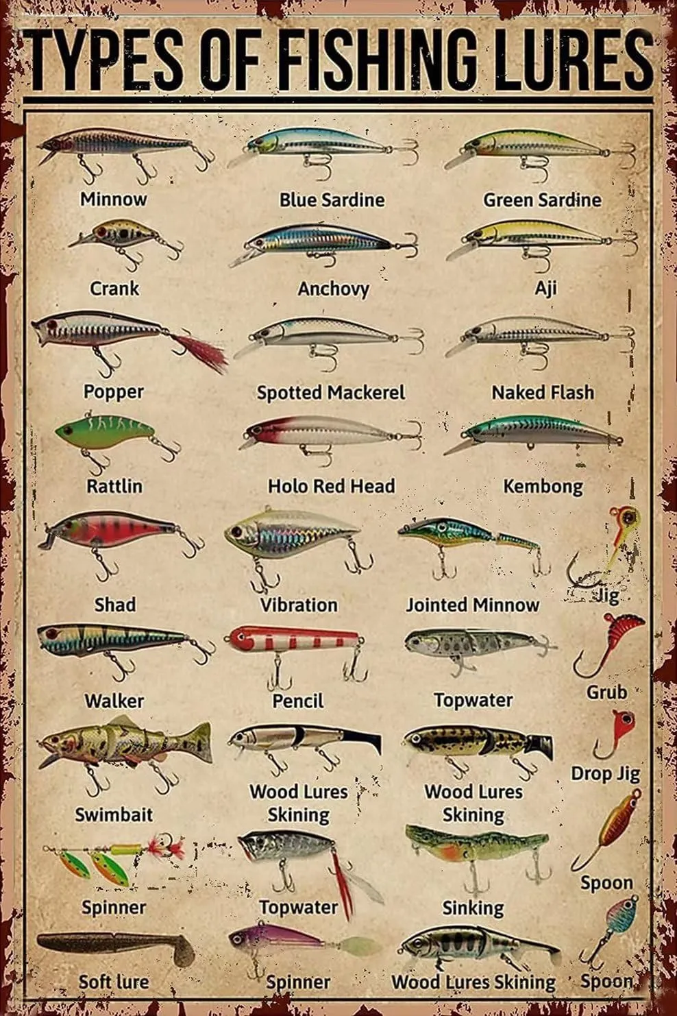 Jigsaw Puzzles for Adults- Types of Fishing Lures Knowledge Suitable for All Puzzle Toy Enthusiasts, Educational Educational Art Collectibles Fishing 500 Pieces differential ride Wooden 