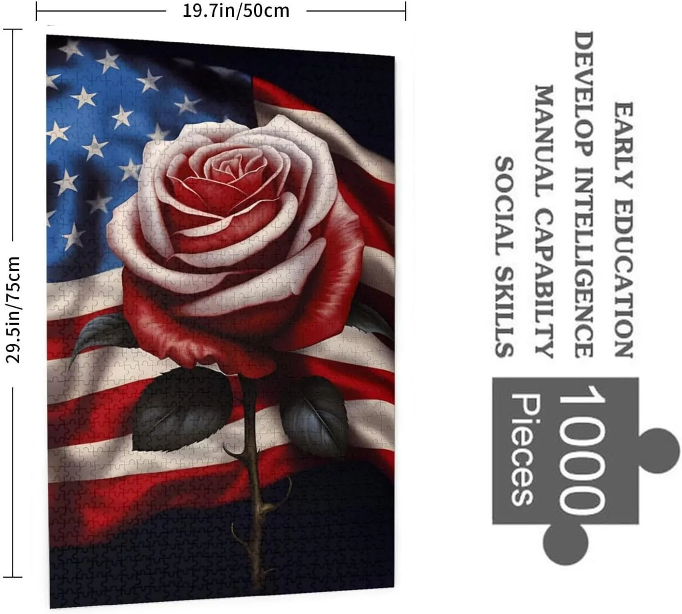 Jigsaw Puzzles Patriotic Flag July 4th Roses American Veteran Memorial Day Formation Wooden DIY Families Toys Gift for Home 29.5 x 19.6 enormous in Puzzles for Adults 1000 Pieces 