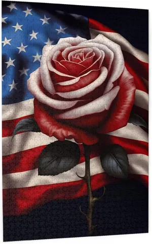 Jigsaw Puzzles Patriotic Flag July 4th Roses American Veteran Memorial Day Formation Wooden DIY Families Toys Gift for Home 29.5 x 19.6 enormous in Puzzles for Adults 1000 Pieces 
