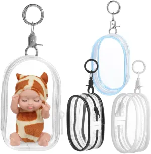 Keychain Use 4Pcs Clear Figure Display Bag with Keychain Attachment Doll Storage Clean Zipper Pouch for Collectibles for presentation forerunner protagonist Backpack and 