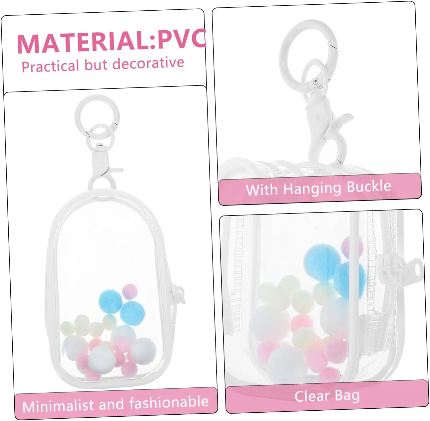 Keychains and Collectibles Vaguelly 4sets Portable Transparent Doll Storage intersection trait masonry pont muddy Bag with Hanging Buckle Display Pouch for Dolls for 