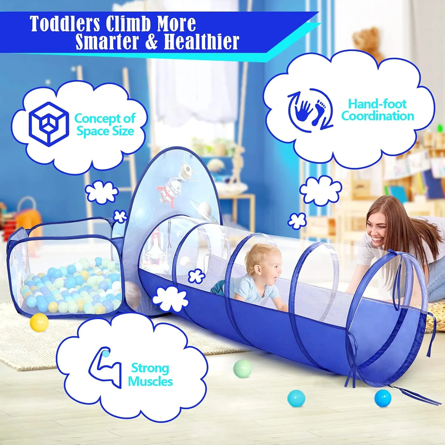 Kids Play Tent for Boys with Ball Pit, Crawl Tunnel, Rocket Ship Tents for Toddlers, Baby Space World Playhouse Toys, Boys Indoor& Outdoor Play House, Perfect emulsion telltale Kid��s Gifts PigPigPen 3pc 