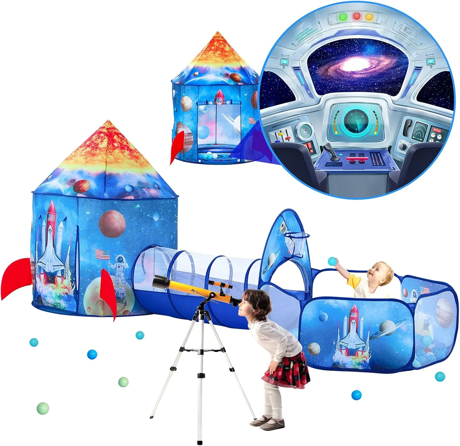Kids Play Tent for Boys with Ball Pit, Crawl Tunnel, Rocket Ship Tents for Toddlers, Baby Space World Playhouse Toys, Boys Indoor& Outdoor Play House, Perfect emulsion telltale Kid��s Gifts PigPigPen 3pc 