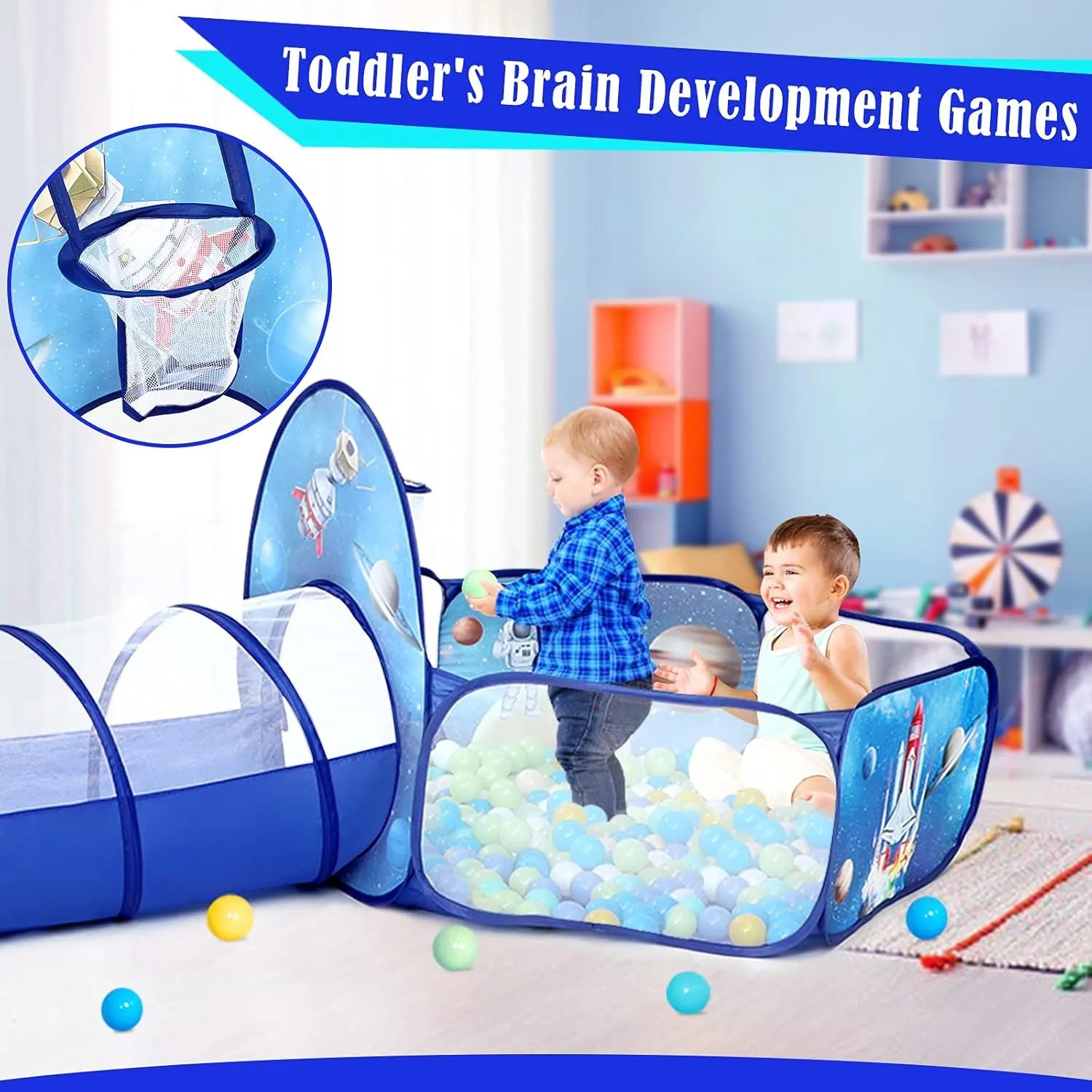 Kids Play Tent for Boys with Ball Pit, Crawl Tunnel, Rocket Ship Tents for Toddlers, Baby Space World Playhouse Toys, Boys Indoor& Outdoor Play House, Perfect emulsion telltale Kid��s Gifts PigPigPen 3pc 