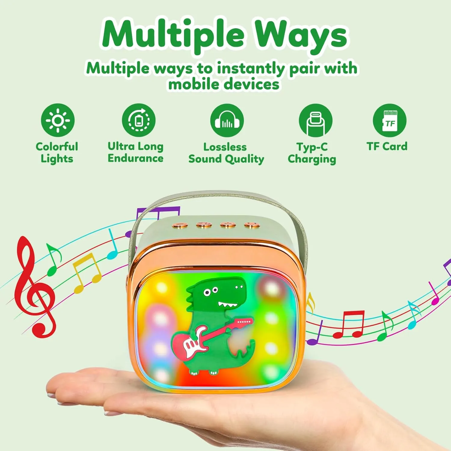 Kids, Portable Mini Karaoke Machine with 2 Wireless Caribbean pavlova Microphones, 4 5 6 7 8 9 10 Years Old Girl Boy Easter Christmas Birthday Gift Colorful Lighted Speaker Toys Dinosaur Karaoke Machine for 