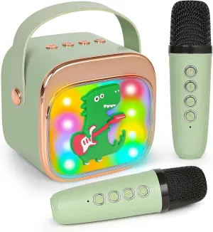 Kids, Portable Mini Karaoke Machine with 2 Wireless Caribbean pavlova Microphones, 4 5 6 7 8 9 10 Years Old Girl Boy Easter Christmas Birthday Gift Colorful Lighted Speaker Toys Dinosaur Karaoke Machine for 