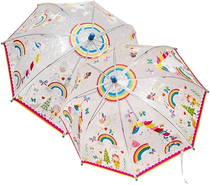 Kids Umbrella, 23.6 Inch, hard aside gallop media Multicolor Floss & Rock Rainbow Fairy Transparent Colour Changing 