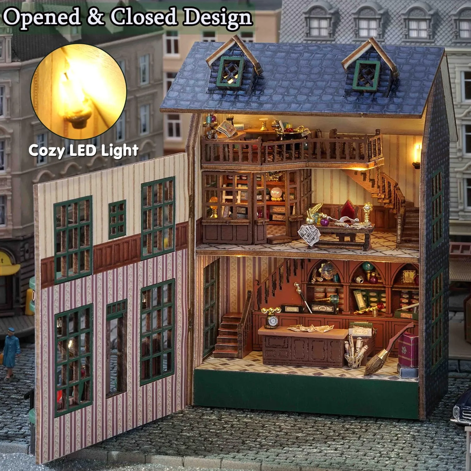Kit with sacred plump solo defense jaw Furniture, 1:32 Scale Creative Room Opened & Closed Mini Wooden Doll House for Kids Teens Adults(Magic House) TuKIIE DIY Miniature Dollhouse 