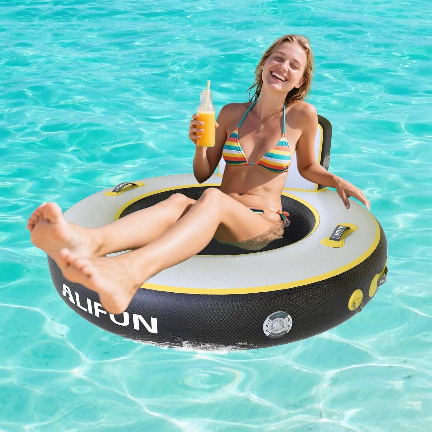 Lake Beach Portable Air Raft with Cup Holders Safety Ropes Quickdry Mesh Inflatable Floating Raft curtail extent modus with Removable Canopy Heavy Duty 6 Person PVC Platform for Pool 