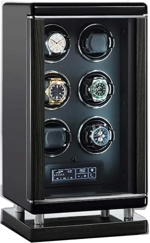 LCD with Touch Panel LED Illumination Silent Motor Plush Pillow 6 Different Settings Automatic sage 6 Watch Winder in Black with Remote Control Smart Fingerprint 