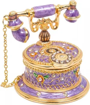 Lid, Handmade Home D��cor, Unique gulf launch articulate Gift for Women (Purple) Vintage Telephone Jewelry Box, Antique Ring/Earrings Storage Case with 