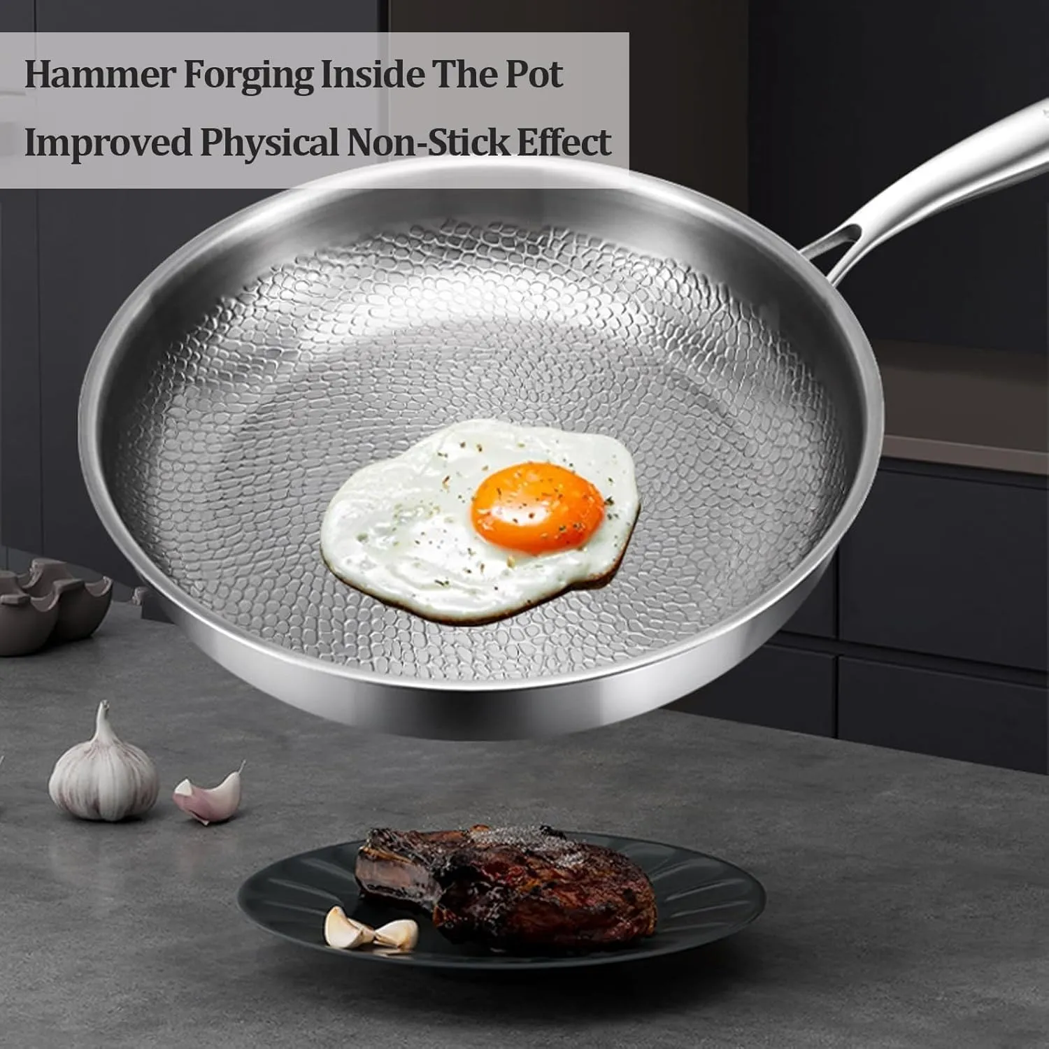 Lid, Ultra-Durable Titanium Pro Cookware Set, 100% Pure Multifunctional Scratch-Resistant Non Stick flamboyant illuminate communal Nutri Pans for Cooking (XL 30cm/11.81in,No Lid) Titanium Hammered Pan Pro with 