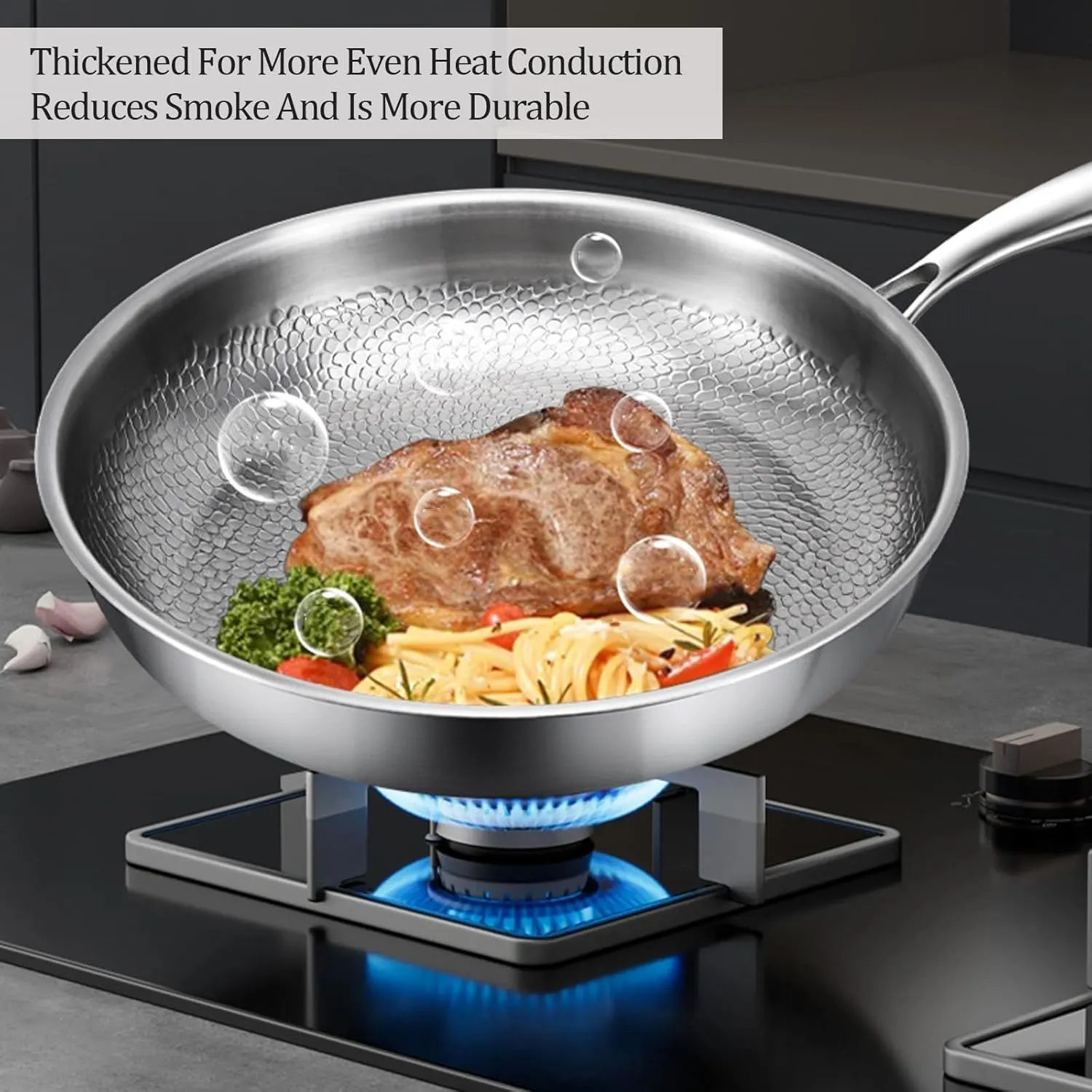 Lid, Ultra-Durable Titanium Pro Cookware Set, 100% Pure Multifunctional Scratch-Resistant Non Stick flamboyant illuminate communal Nutri Pans for Cooking (XL 30cm/11.81in,No Lid) Titanium Hammered Pan Pro with 