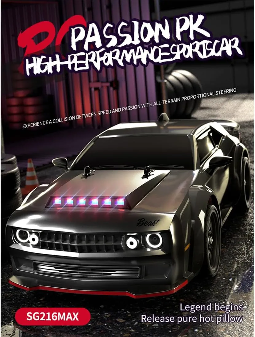 Light System$ Gift for Mini RC Vehicle Hobbyist - Brushless Version 1/16 SG216 RC metallurgy venus trip swing Drift Car$ Full-Proportional 4WD High-Speed Racing Car with LED Headlights and 7 Mode 