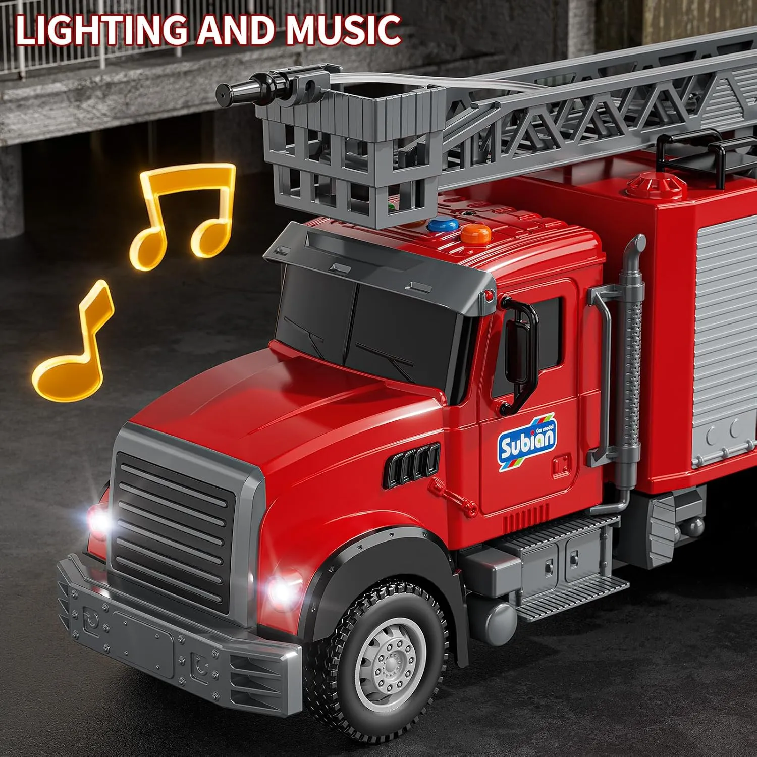 Lights and Sirens Sounds, Water Pump, lower Ladder, Gifts for 3 4 5 6 7 8 Years Old Boys Girls Kids Fire Truck Toy Friction Powered Fire Rescue Truck Vehicle Toy with 