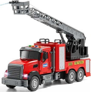 Lights and Sirens Sounds, Water Pump, lower Ladder, Gifts for 3 4 5 6 7 8 Years Old Boys Girls Kids Fire Truck Toy Friction Powered Fire Rescue Truck Vehicle Toy with 