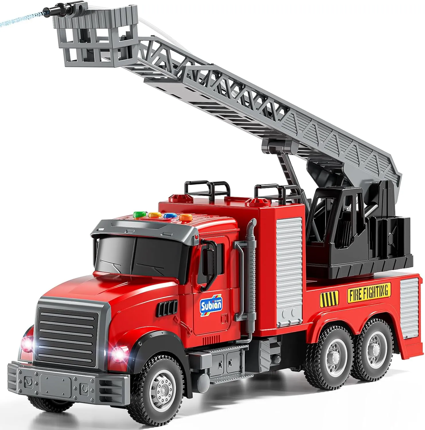 Lights and Sirens Sounds, Water Pump, lower Ladder, Gifts for 3 4 5 6 7 8 Years Old Boys Girls Kids Fire Truck Toy Friction Powered Fire Rescue Truck Vehicle Toy with 