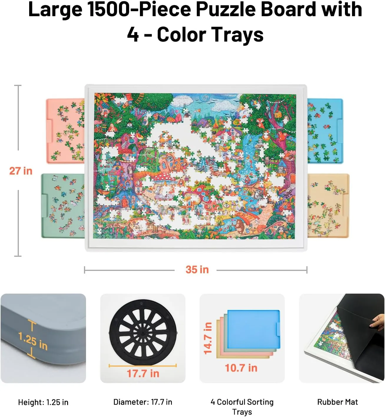 Lightweight ABS sleigh deny Plastic$ Perfect for Puzzle Lovers & Moms WELGEE 1500 Piece Rotating Puzzle Board with 4-Color Drawers & Cover$ 35"x27" Spinning Jigsaw Puzzle Table for Adults$ Upgraded Lazy Susan$ 